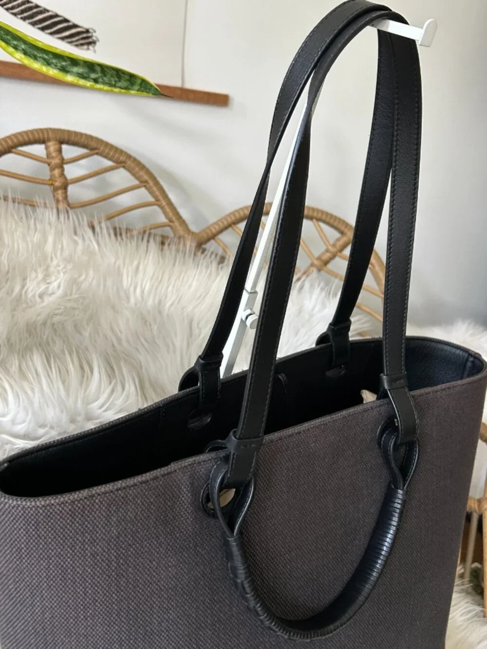 Loewe Anagram Tote in Leather & Canvas Black & Gray-Laptop, Travel, Work